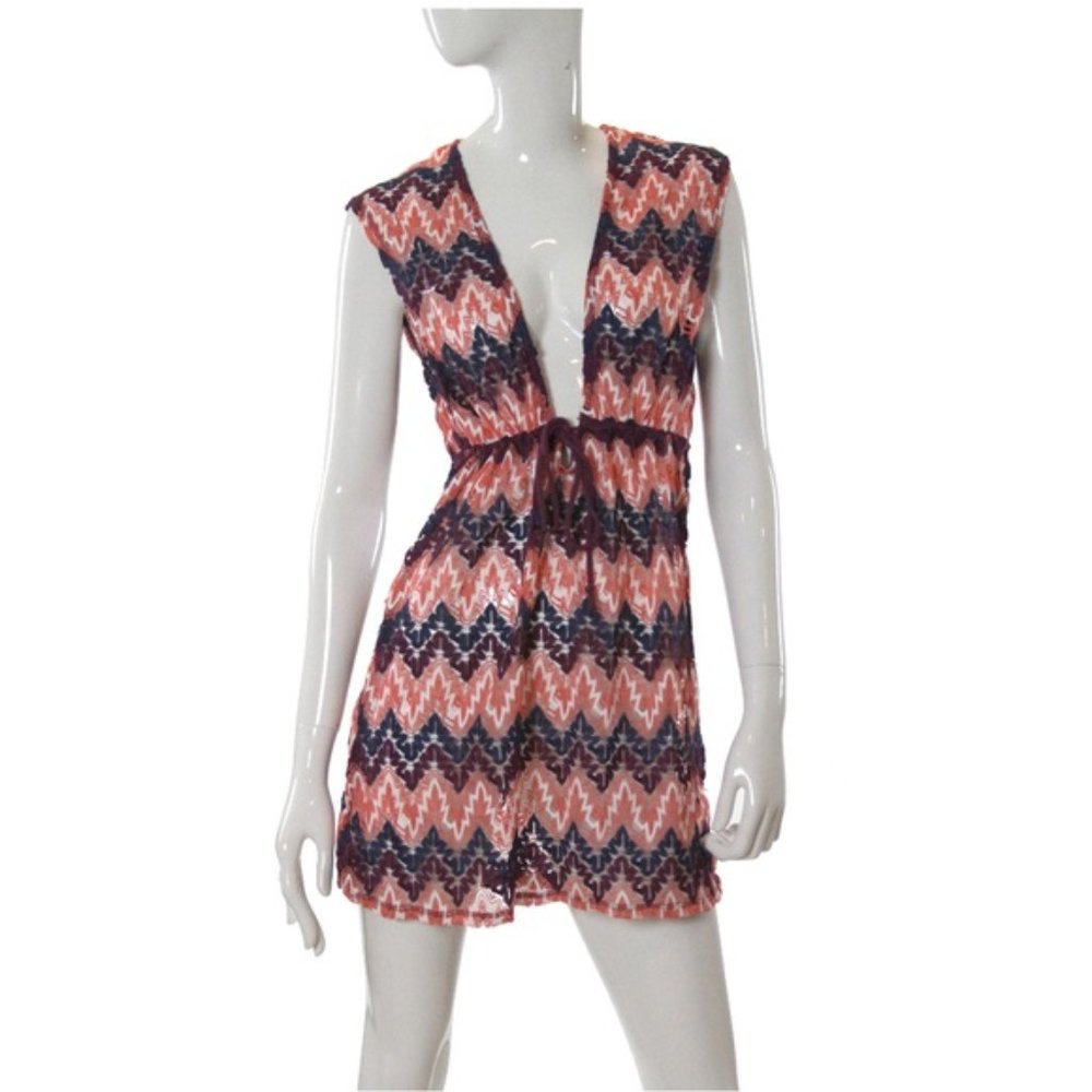Miken Chevron Print Crochet Swimsuit Cover Up